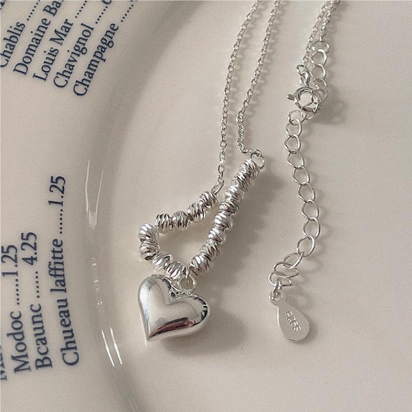 Minimalist Heart-Shaped 925 Sterling Silver Necklace with Polished Finish