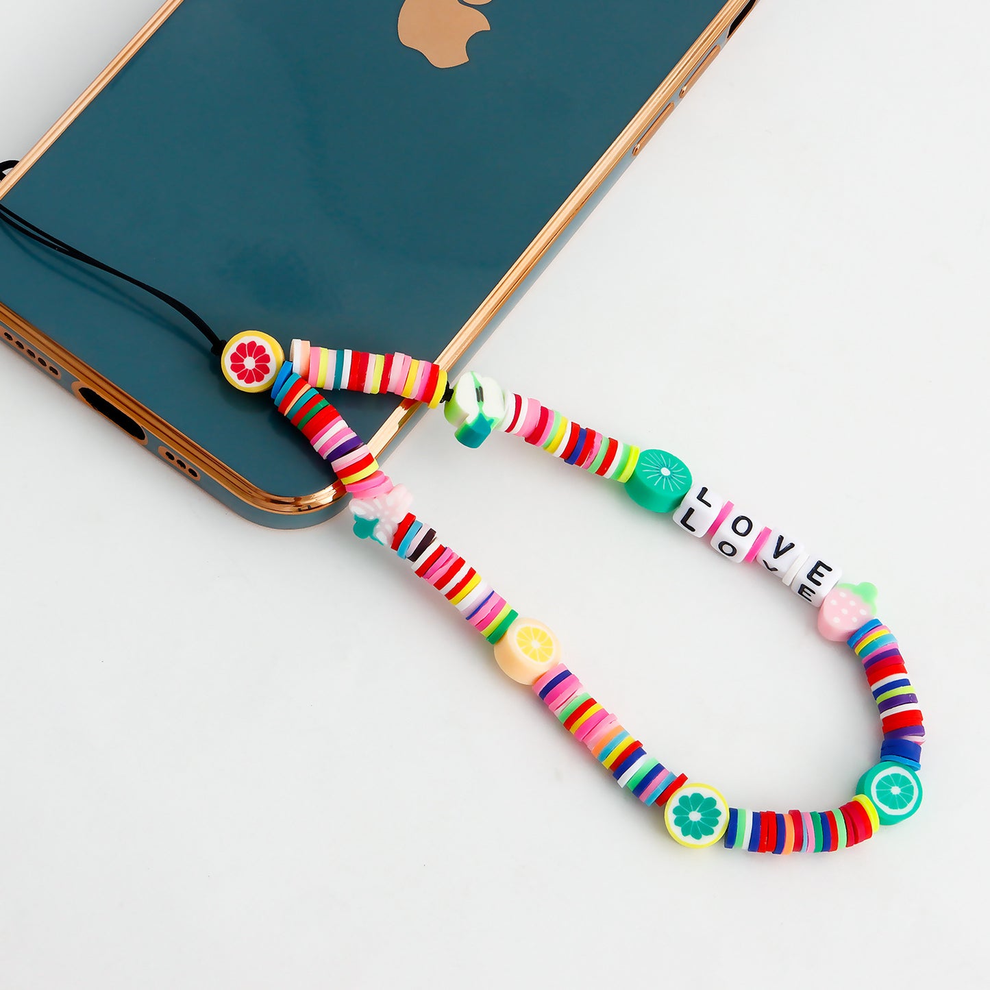 Sweet Fruit Pattern Square Letter Resin Phone Charm for Women