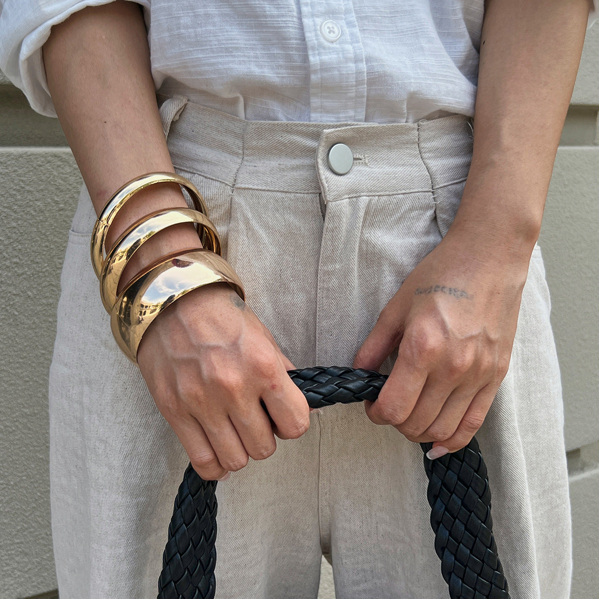 Exaggerated Round Geometric Plated Alloy Wide Cuff Bracelet for Women