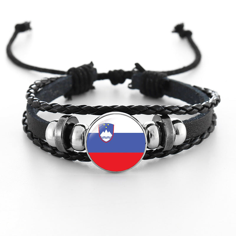 Bracciale in pelle intrecciata fatto a mano unisex stile punk geometrico, nero
