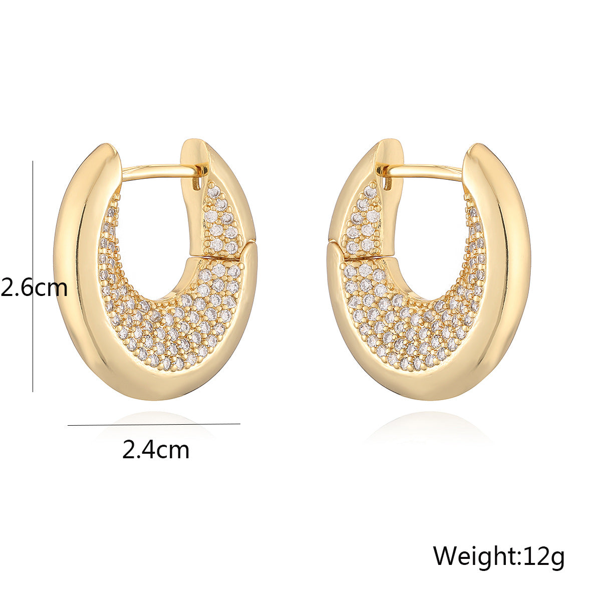Aretes Minimalistas Geométricos en Forma de U para Mujer con Base de Cobre y Chapado en Oro de 18K, con Acentos de Circonita Microengastada