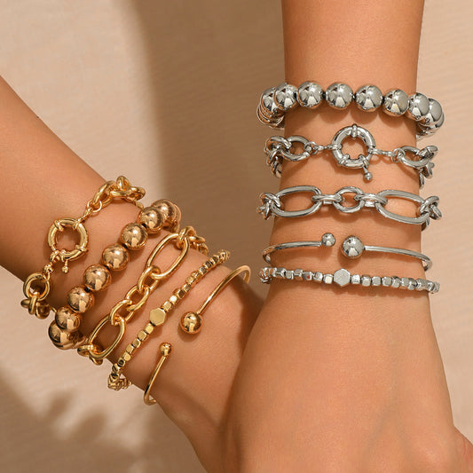 Vintage Minimalist Geometric Round Iron Plated Gold Open Cuff Bracelet Set for Unisex