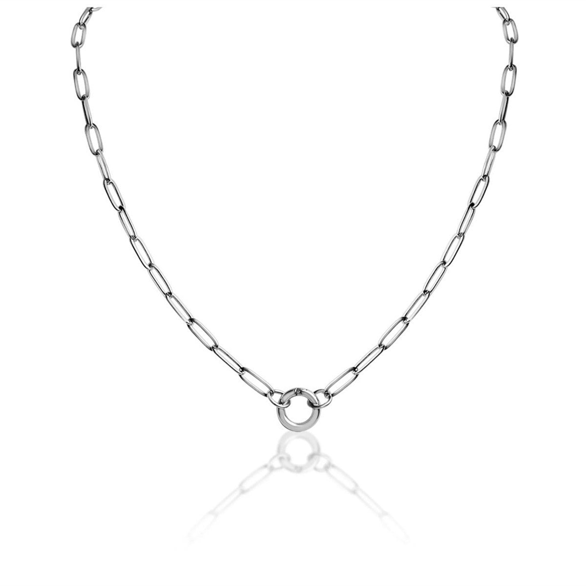Minimalist Heart Round Stainless Steel Plated Pendant Necklace with Paperclip Chain DIY Charm Bar Unisex