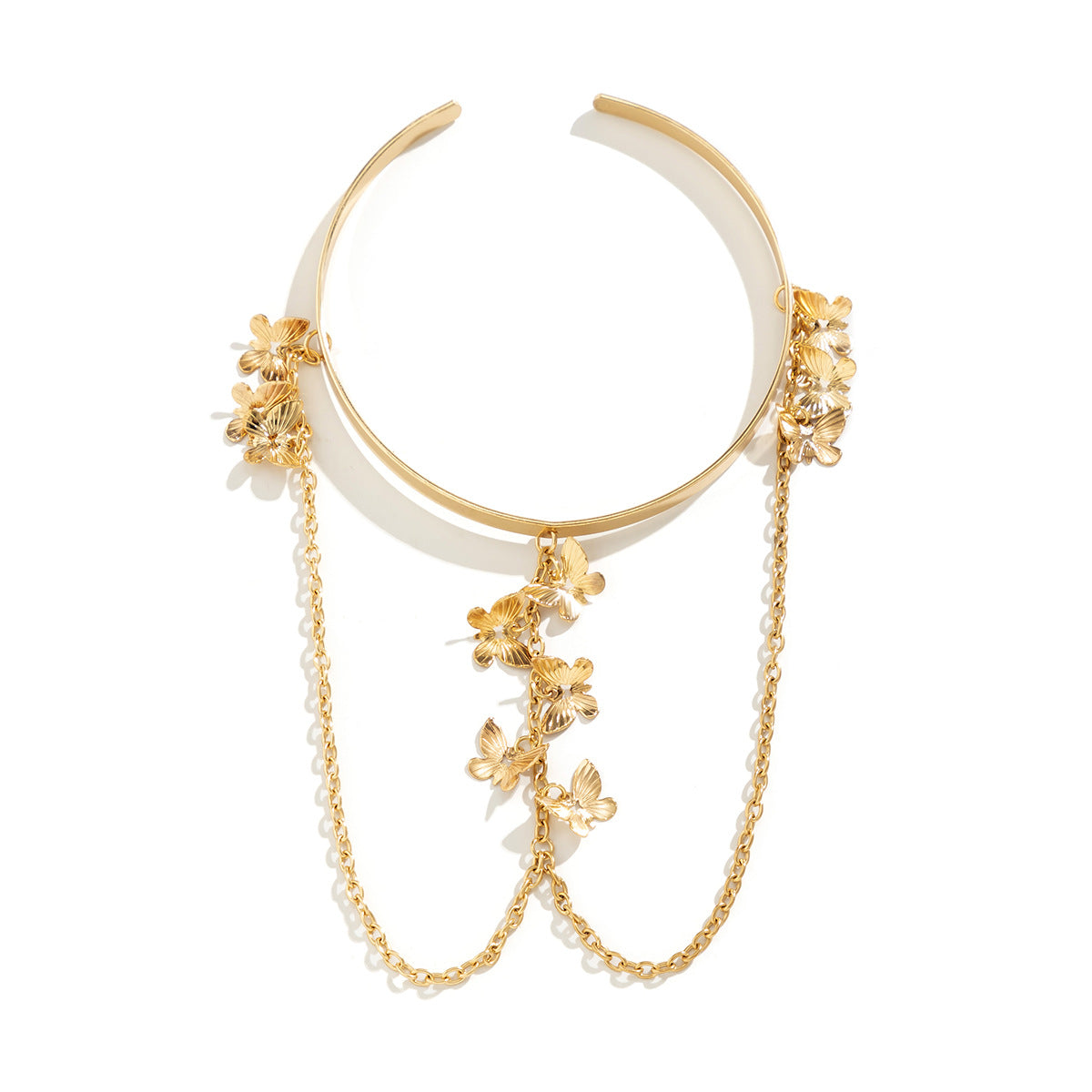 Bracciale a Polsino in Metallo a Forma di Farfalla Stile Punk con Nappe in Conchiglia e Finitura Placcata per Donna