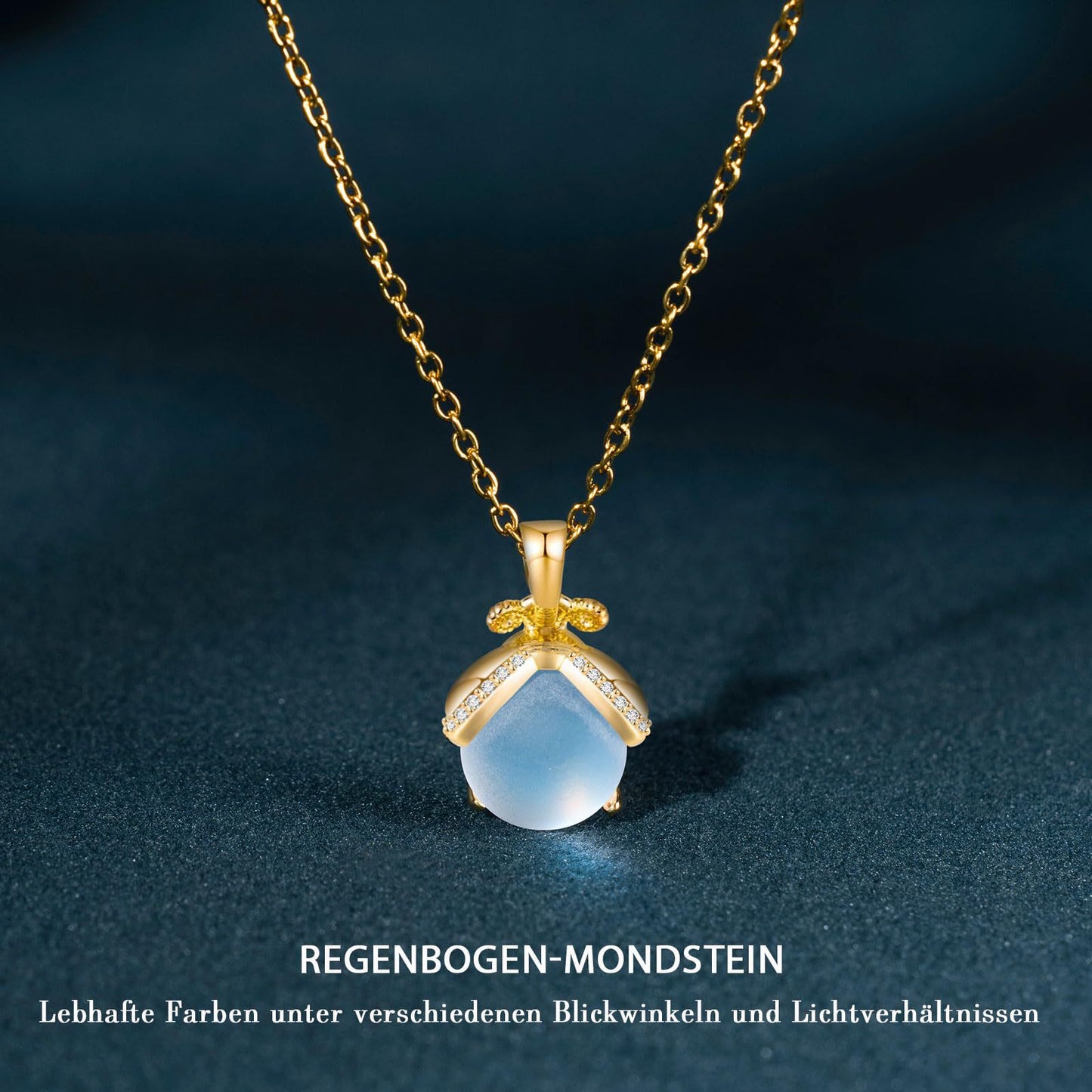 Luxury Plated Stainless Steel Curb Chain Necklace with Brass Firefly Pendant and Moonstone Inlay for Women