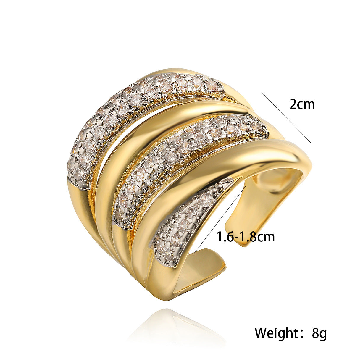 Minimalist Luxury Geometric Gold Plated Brass Ring with Cubic Zirconia for Women