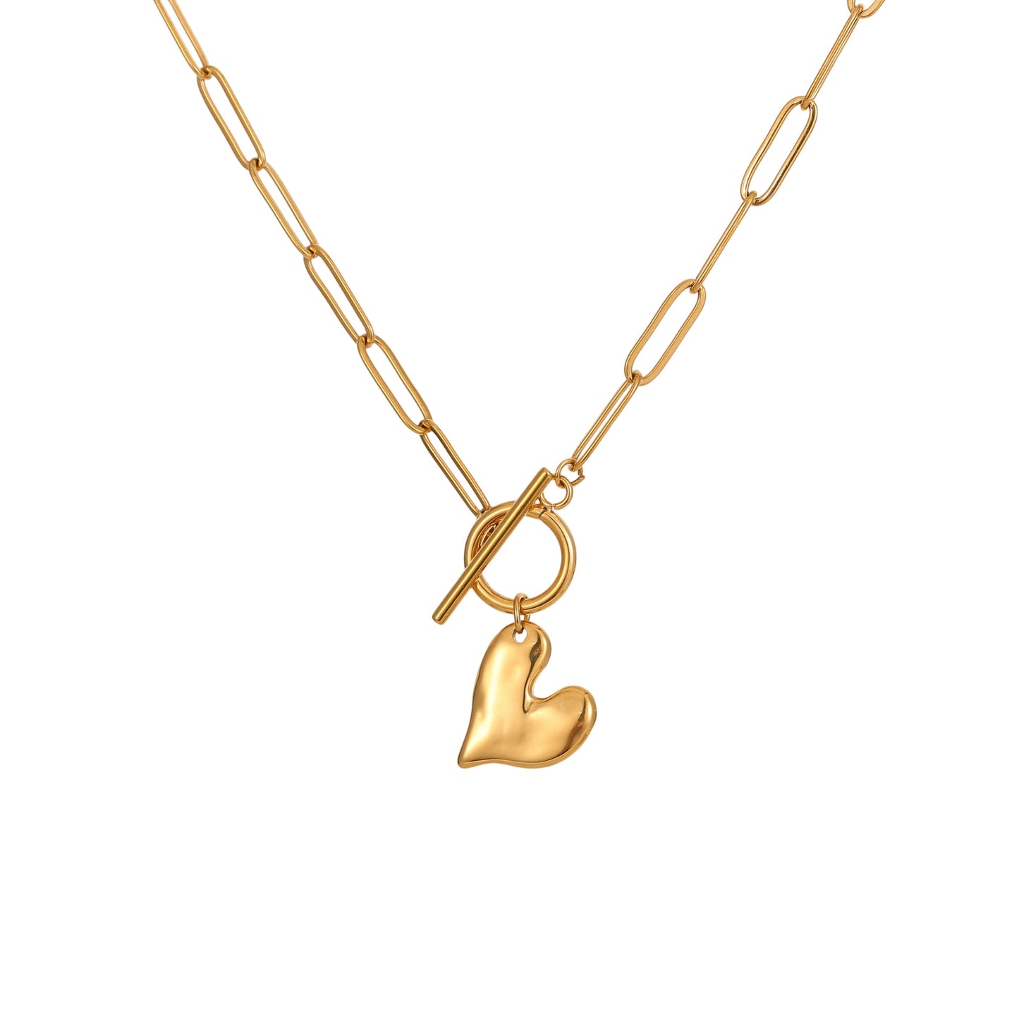 Collana da donna in acciaio inossidabile placcato oro 18 carati a forma di cuore irregolare alla moda