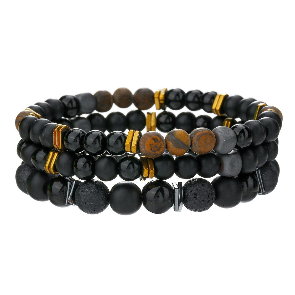 Hip-hop Geometric Brass Beaded Bracelet Set for Men and Women
