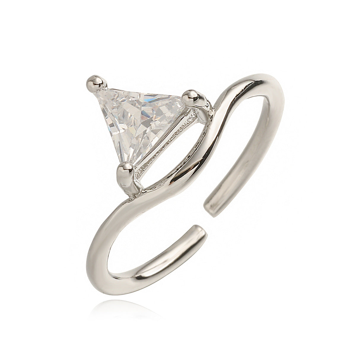 Minimalist Luxe Geometric Open Ring for Women in Brass with 18K Gold Plating and Zircon Inlay