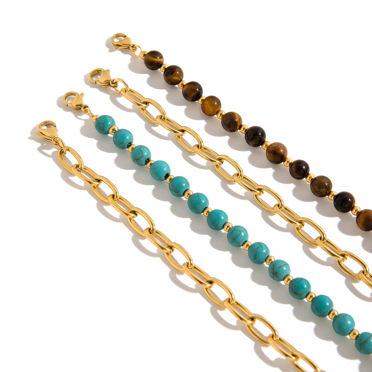 Bracciale da donna in acciaio inossidabile placcato con design geometrico minimalista e pietra occhio di tigre