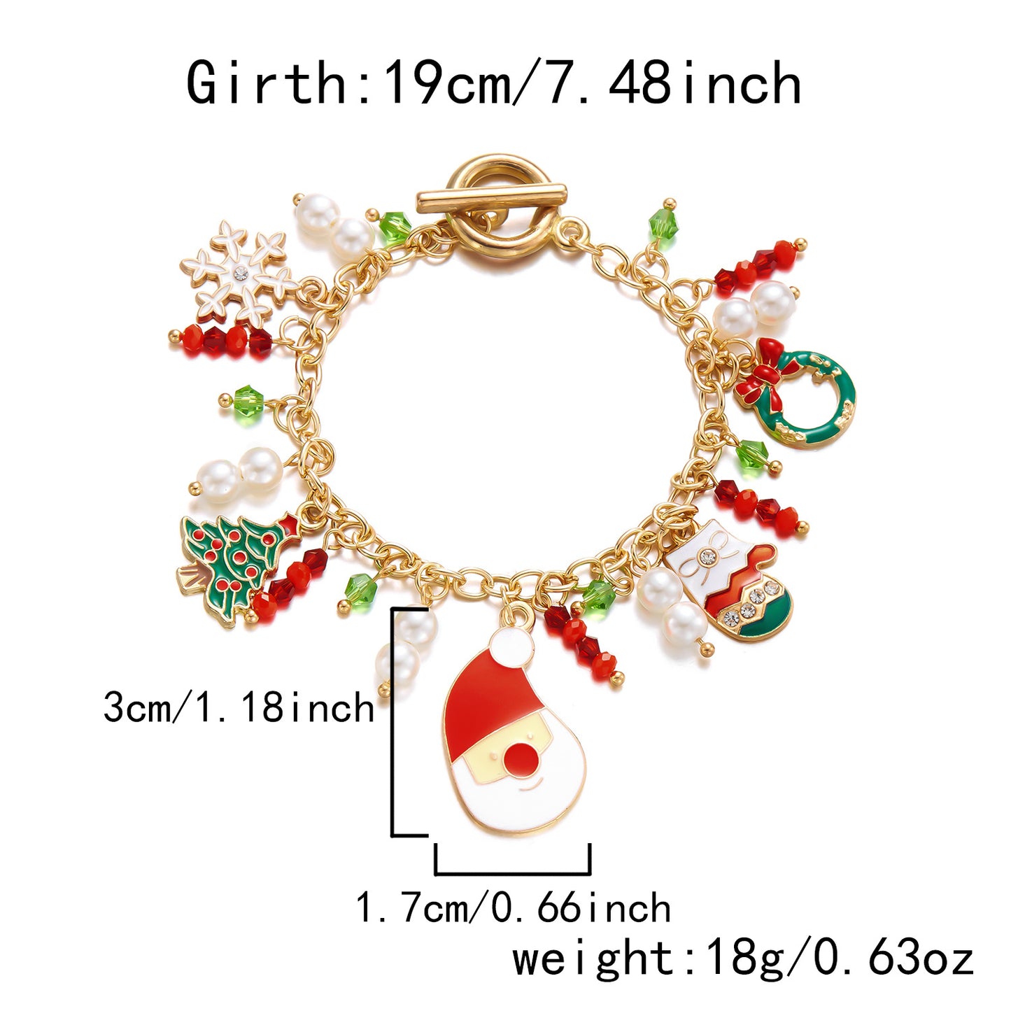 Pulsera navideña de moda para mujer con motivos de Papá Noel y copos de nieve, construcción de aleación, acabado esmaltado, cierre de broche de palanca