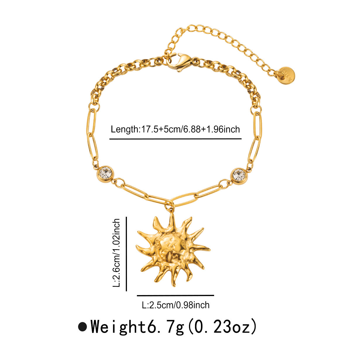 Collar con Colgante de Sol Retro Minimalista para Mujer de Acero Inoxidable con Circonitas y Baño de Oro de 14K