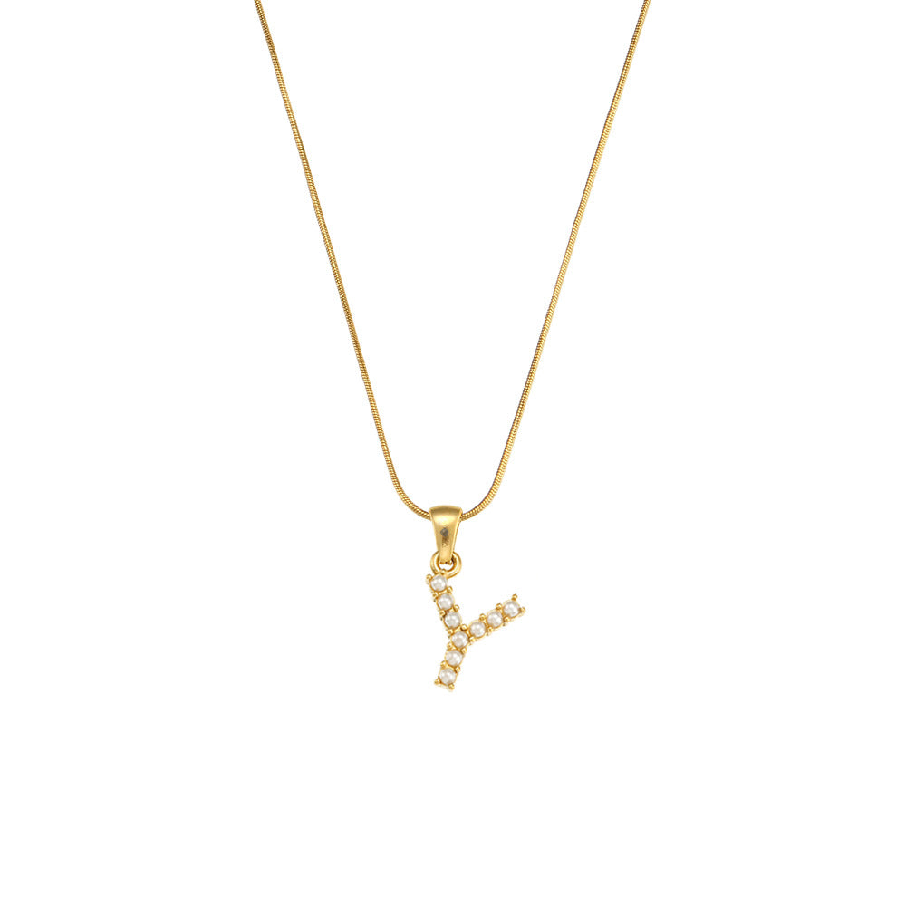 Fashionable Letter Pendant Necklace for Women Stainless Steel with 18K Gold Plating on Thin Snake Chain