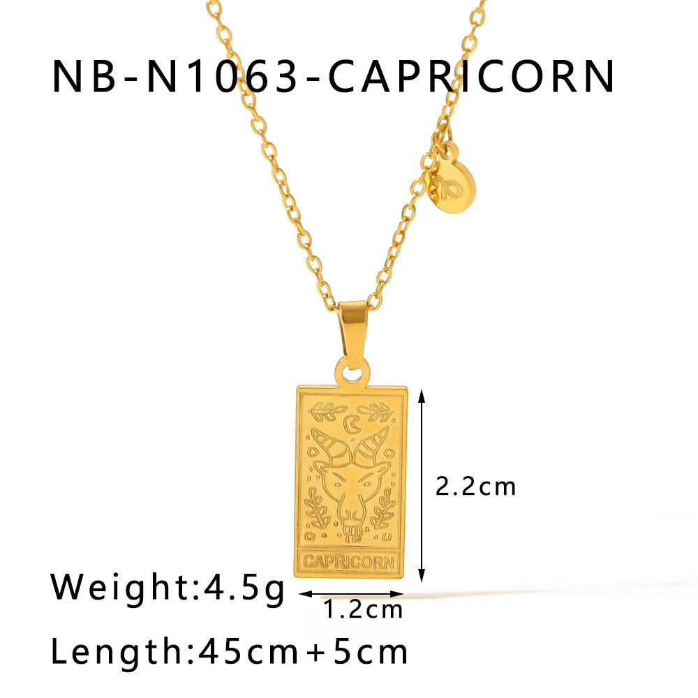 Collana con ciondolo costellazione zodiacale minimalista in acciaio inossidabile placcato oro 18 carati con catena a locket quadrato in acciaio al titanio per donne