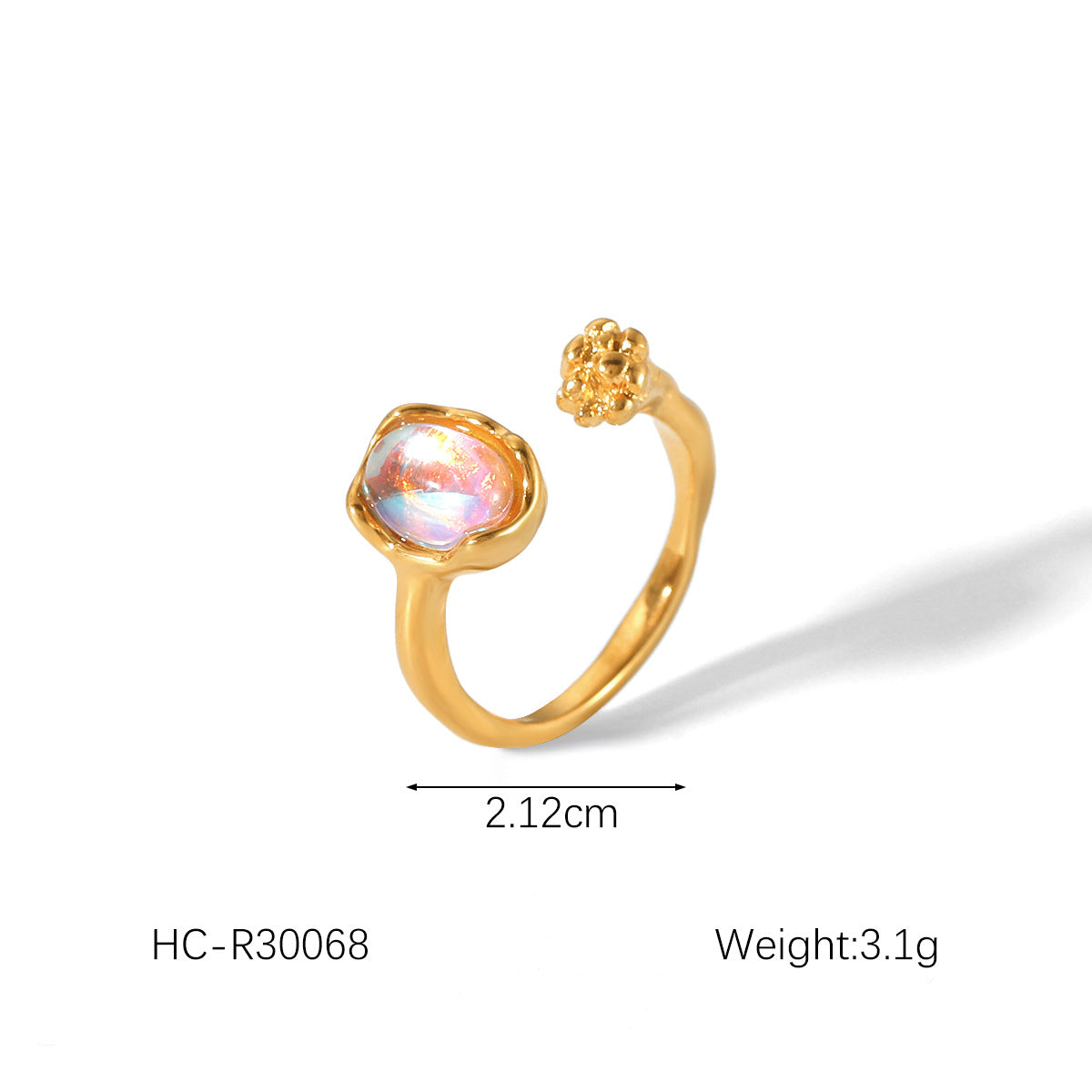 Anello aperto da donna in acciaio inossidabile placcato oro 18 carati a forma di cuore geometrico alla moda