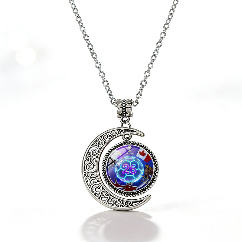 Collana casual unisex in lega placcata con ciondolo rotondo in cristallo geometrico e catena a cavetto
