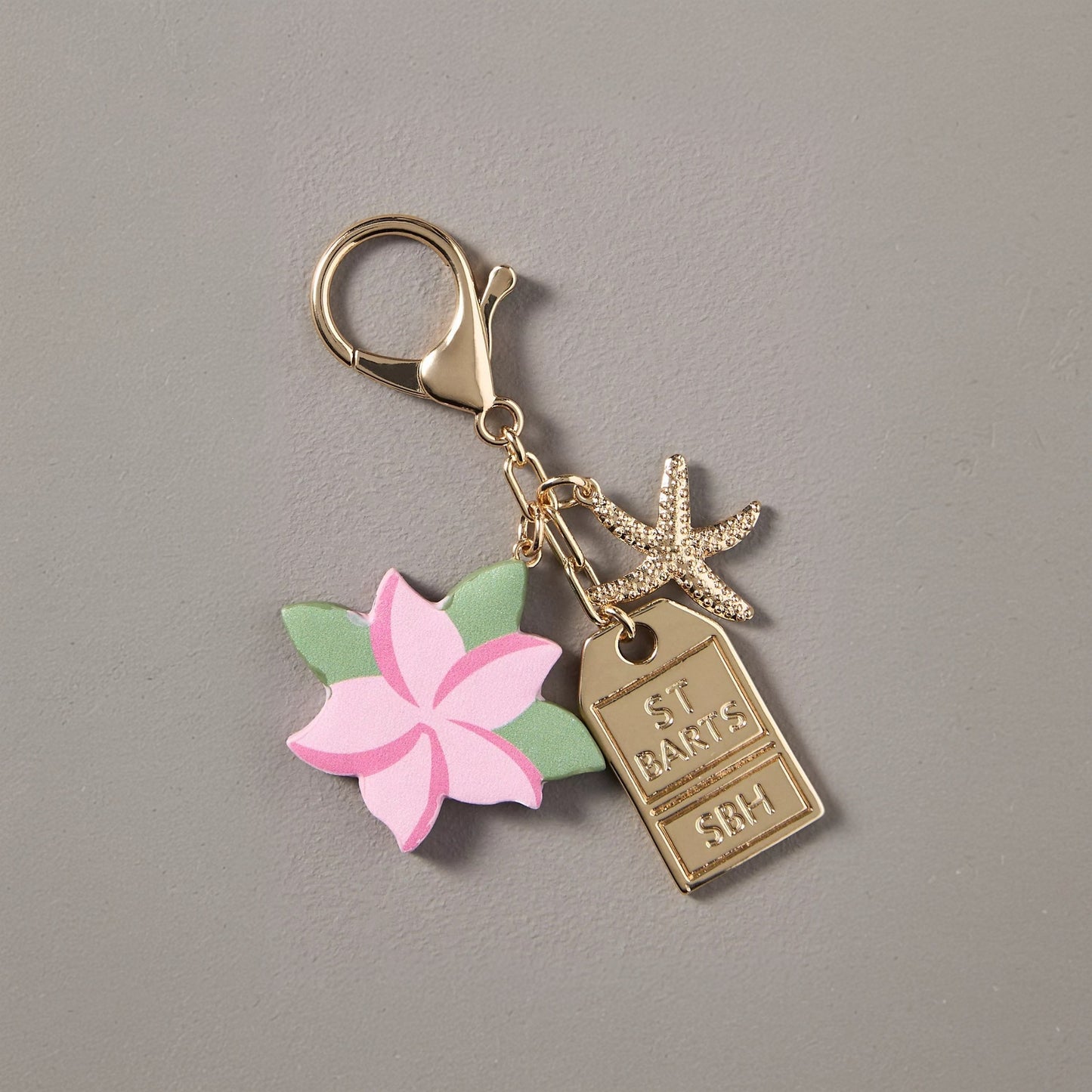 Minimalist Plated Alloy Key Chain Charm Bar with Pearl Elements