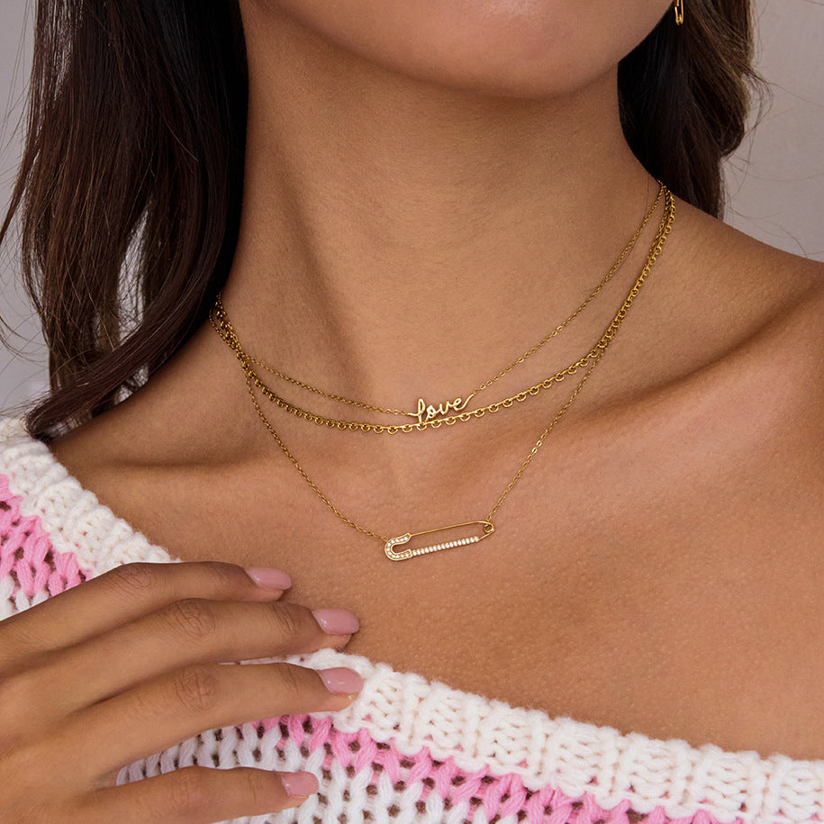 Collar minimalista de titanio con forma de clip de papel, chapado al vacío para mujer, cadena de clavícula de acero inoxidable hipoalergénico