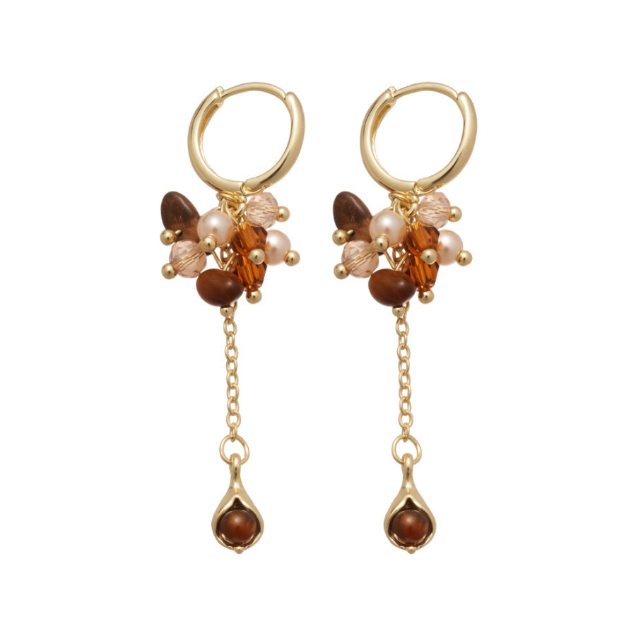 Pendientes Maillard con borla y perla, forma geométrica y postes de acero chapado en oro para mujer