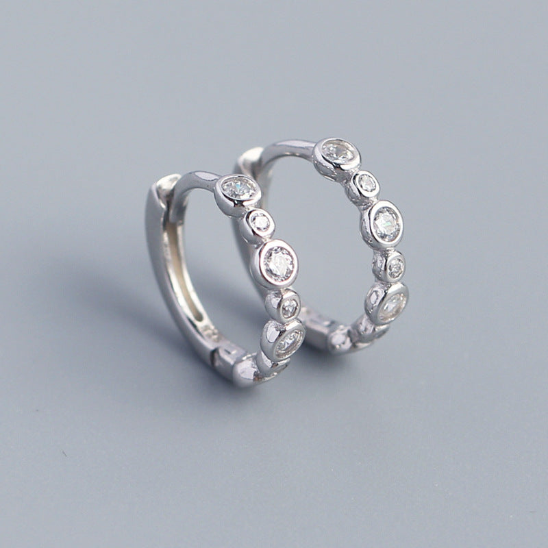 Orecchini a cerchio da donna minimalisti in argento sterling 925, geometrici, rotondi, con diamante intarsiato