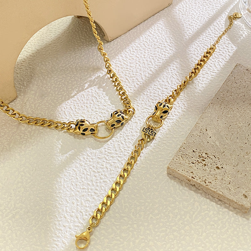 Vintage Streetwear Gold Plated Titanium Steel Leopard Head Necklace Unisex