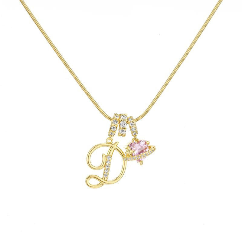 Sweet 22K Gold Plated Letter Titanium Steel Pendant Brass Cable Chain Necklace Unisex