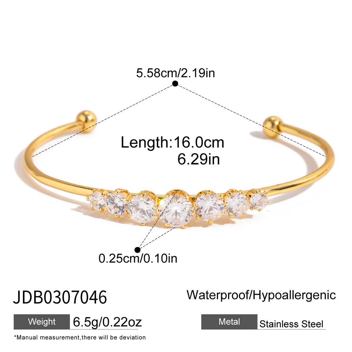 18K Gold Plated Stainless Steel Cubic Zirconia Bracelet