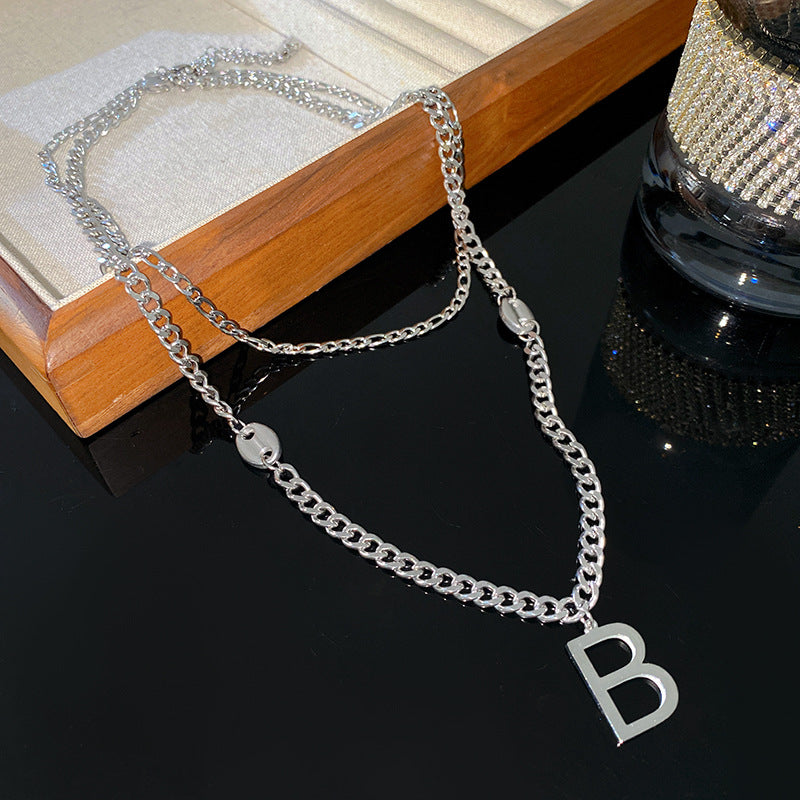 Minimalist Titanium Steel Letter B Layered Necklace Plated Pendant Chain Unisex Jewelry