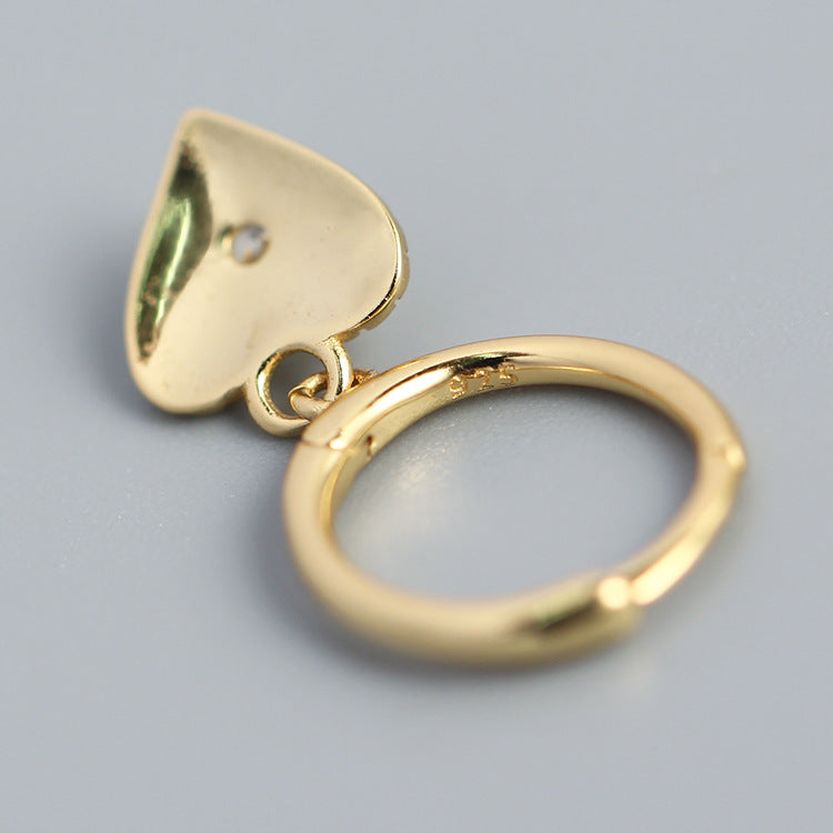 Minimalist Heart-Shaped S925 Sterling Silver Stud Earrings with Rhinestone Inlay for Women