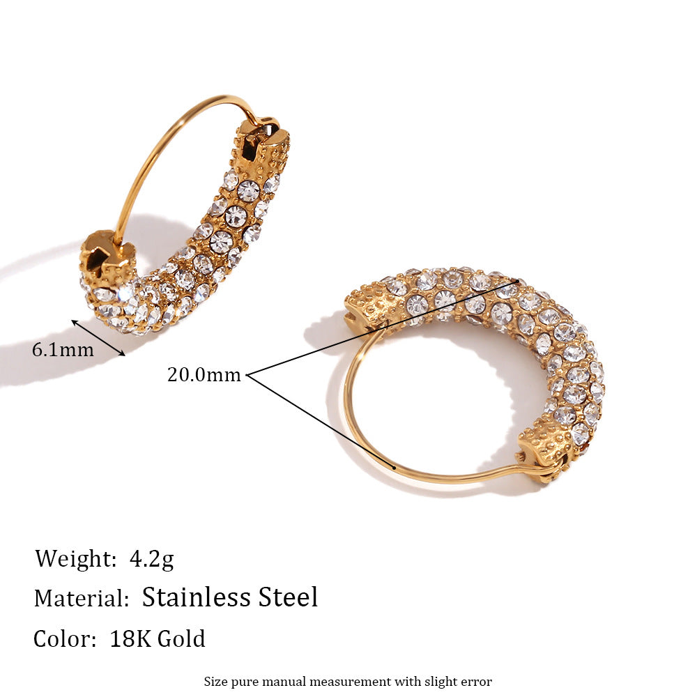 Fashionable Vintage-Inspired Geometric Stainless Steel Plated 18K Gold Hoop Earrings with Micro-Pave White Cubic Zirconia and Pearl Accents