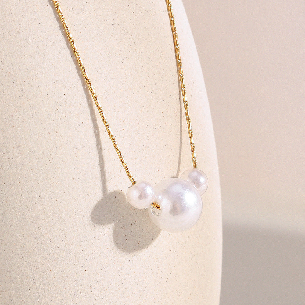 Minimalist Geometric Stainless Steel Plated 18K Gold Fake Pearl Necklace for Women