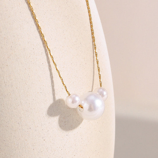 Collar Minimalista Geométrico de Acero Inoxidable con Baño de Oro de 18K y Perlas de Imitación para Mujer
