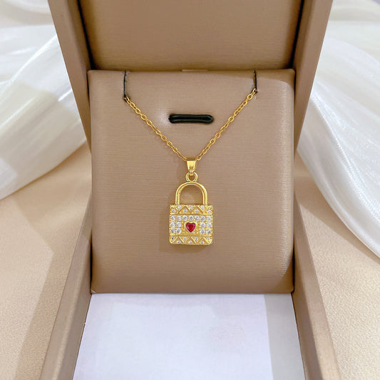 Collar minimalista de acero de titanio con forma de corazón y circonitas cúbicas para mujer y hombre