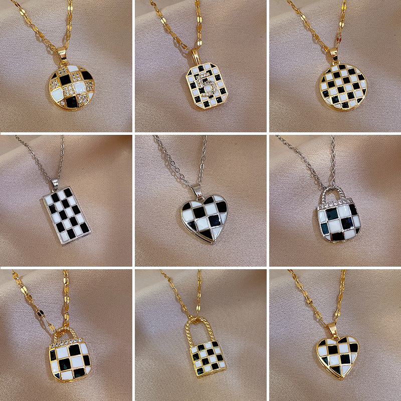 Collar con colgante de diamantes de imitación, geométrico y minimalista, de acero de titanio para mujer, cadena irregular, acabado chapado