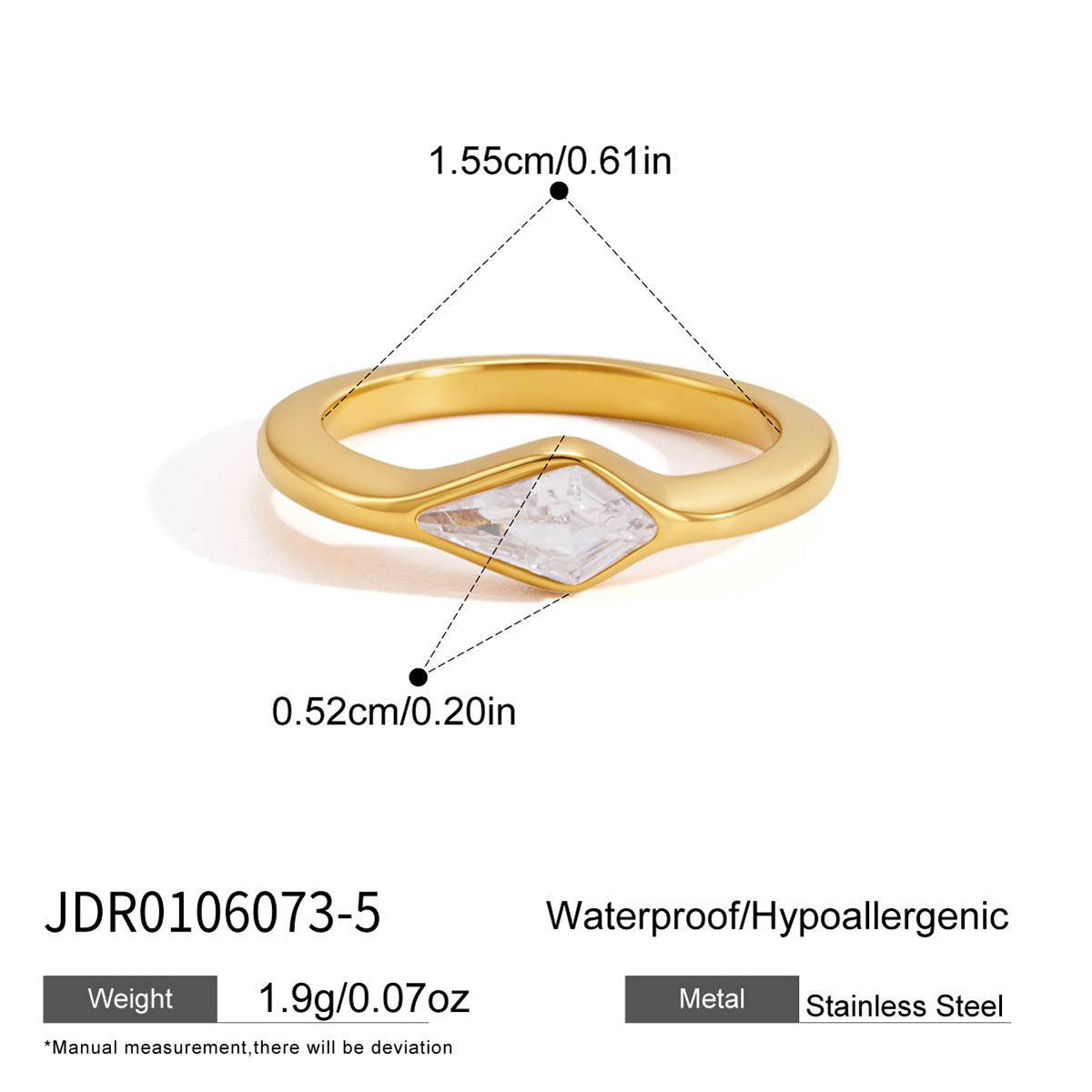 Minimalist Elegant Teardrop Oval Cubic Zirconia PVD Titanium Steel Ring for Women