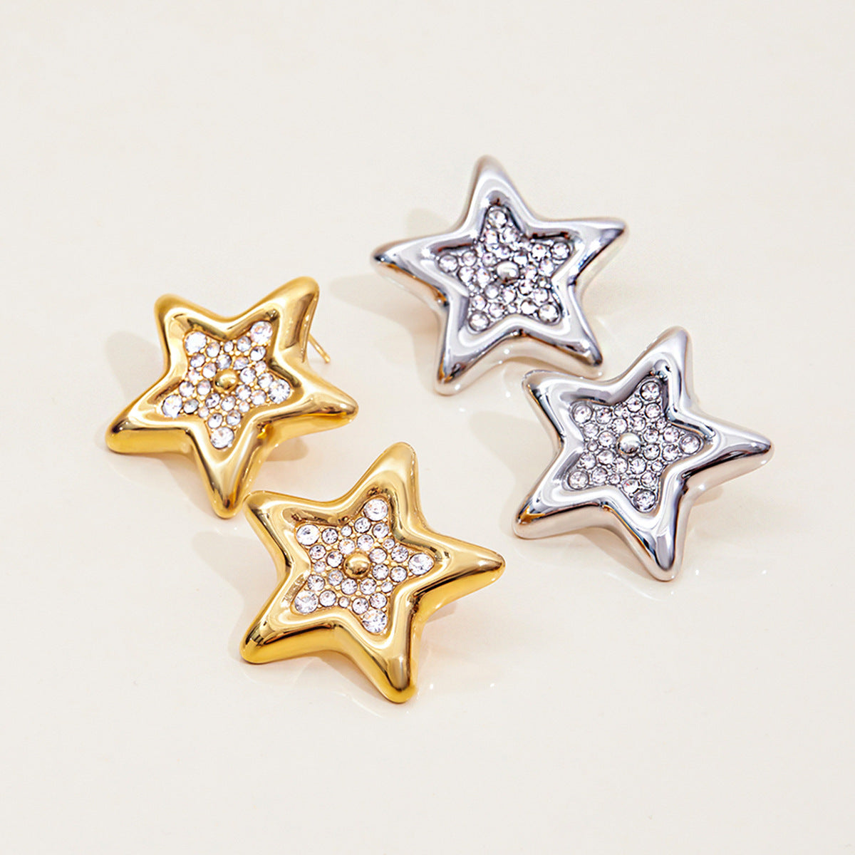 Pendientes Geométricos de Acero Inoxidable con Incrustaciones de Diamantes de Imitación para Mujer, Joyería de Moda Hipoalergénica de Acero Titanio Plateado