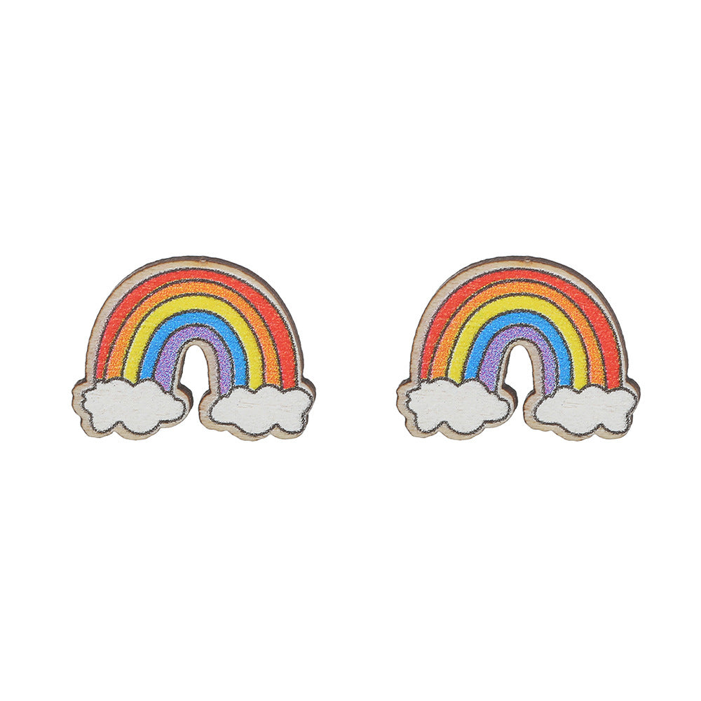Cute Cartoon Animal Wood Stud Earrings Plated Rabbit Design for Kids