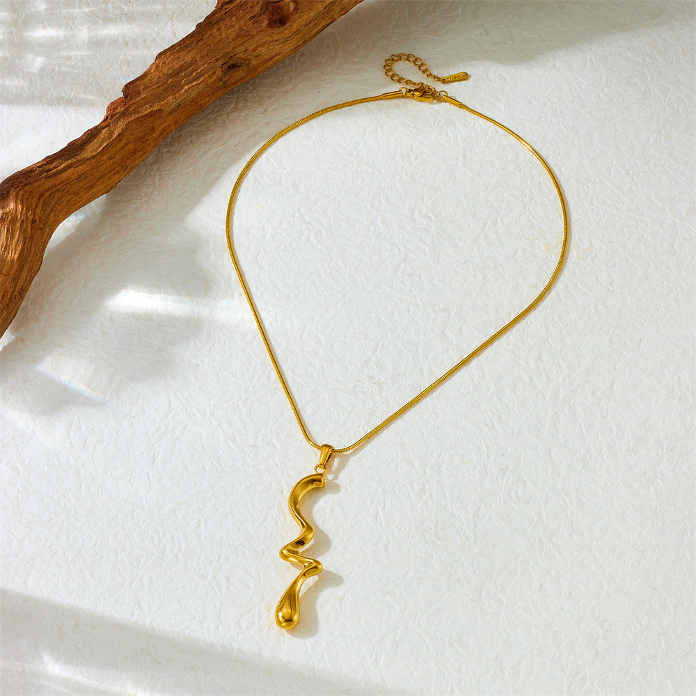 Minimalist Gold Plated Geometric Irregular Twisted Pendant Stainless Steel Snake Chain Necklace for Women