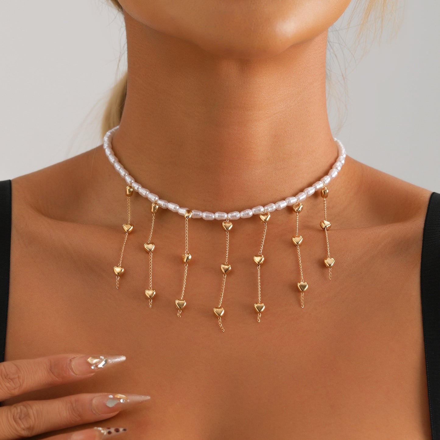 Baroque-Inspired Long Layered Pendant Necklace with Star and Heart Charms, Alloy Chain with Electroplated Finish, Fashionable Clavicle Chain for Women