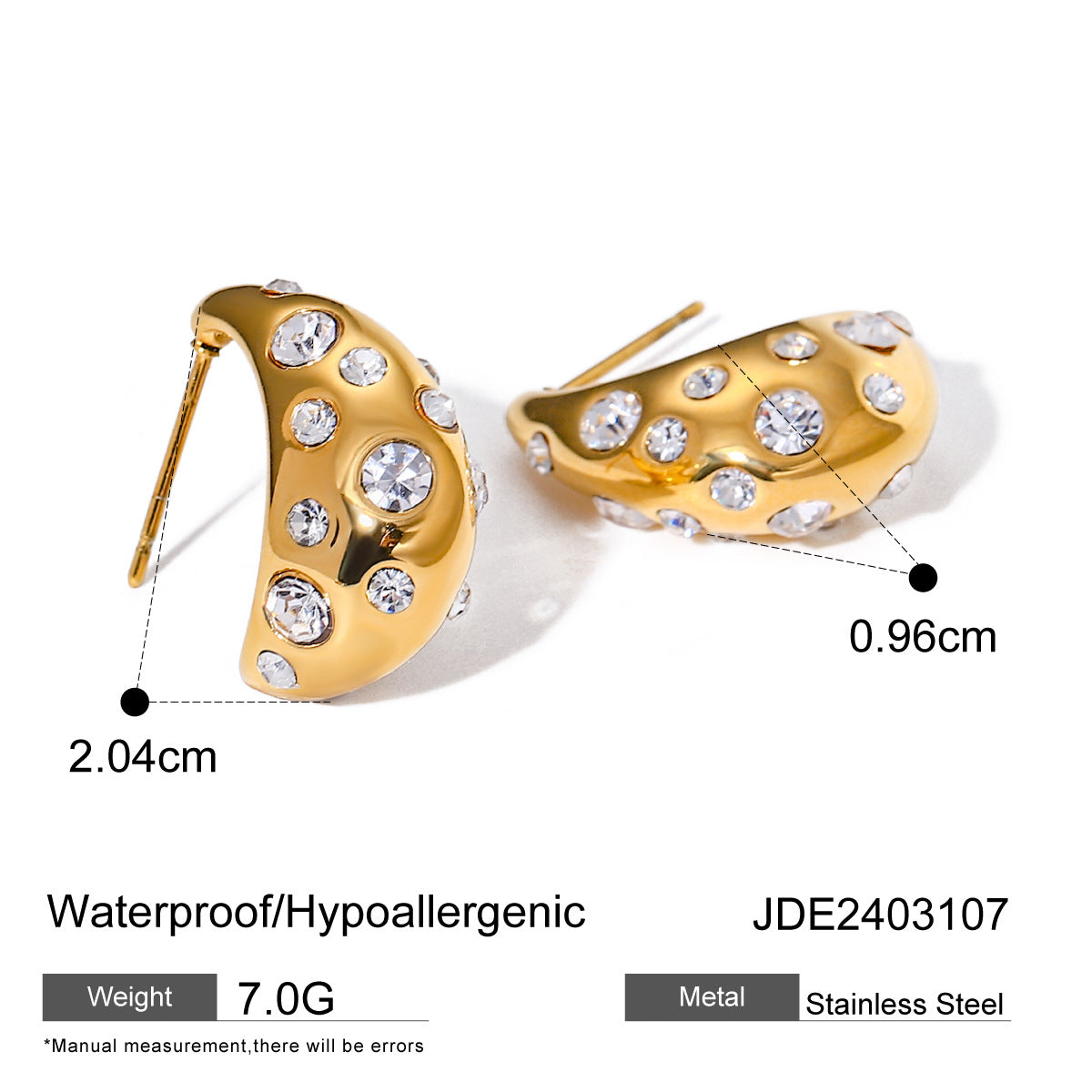 Orecchini a goccia minimalisti con perle e strass in acciaio inossidabile placcato oro 18 carati da donna