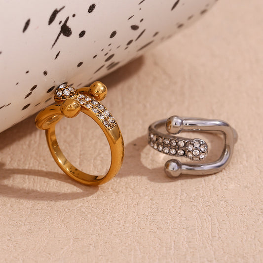 Anello da donna minimalista asimmetrico geometrico in acciaio inossidabile placcato oro 18K
