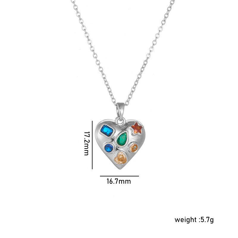 Minimalist Heart-Shaped Titanium Steel Necklace with Rhinestone Inlay for Women