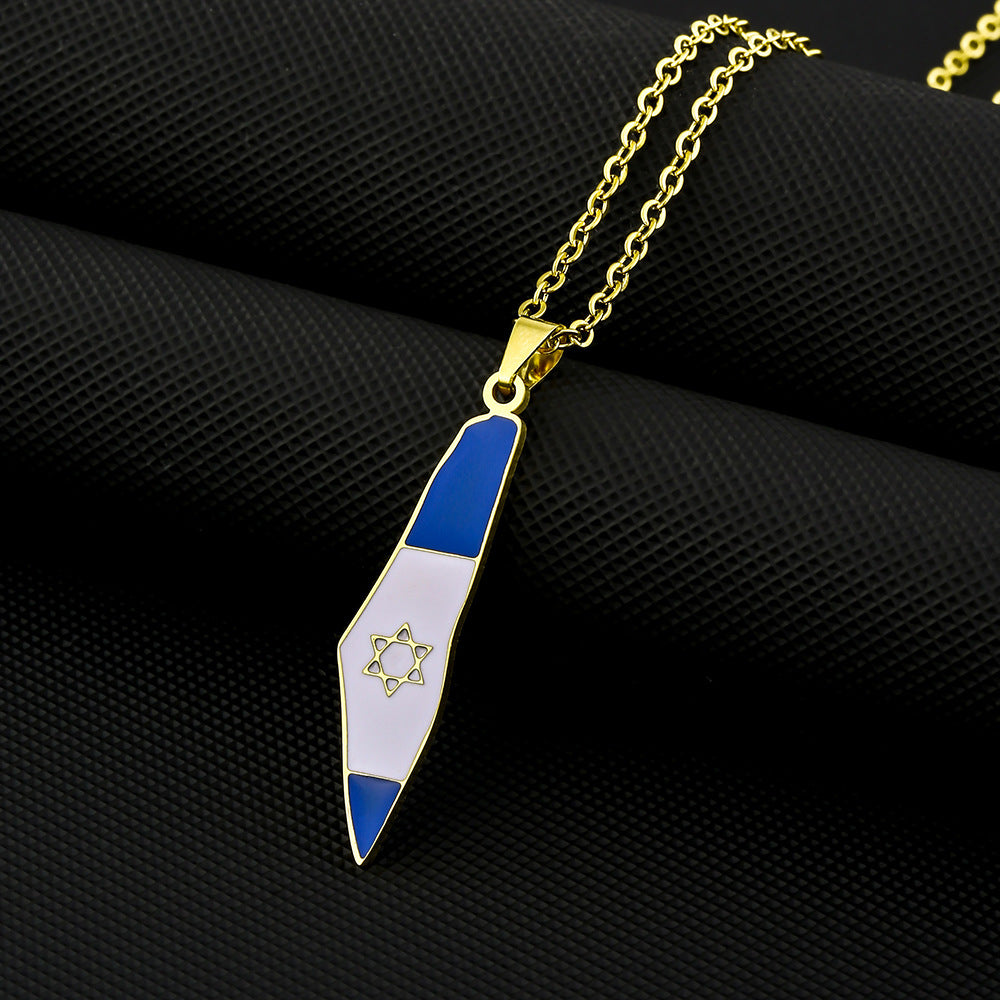 Collar colgante geométrico vintage de acero inoxidable con acabado esmaltado y diseño de hexagrama en cadena tipo O, unisex