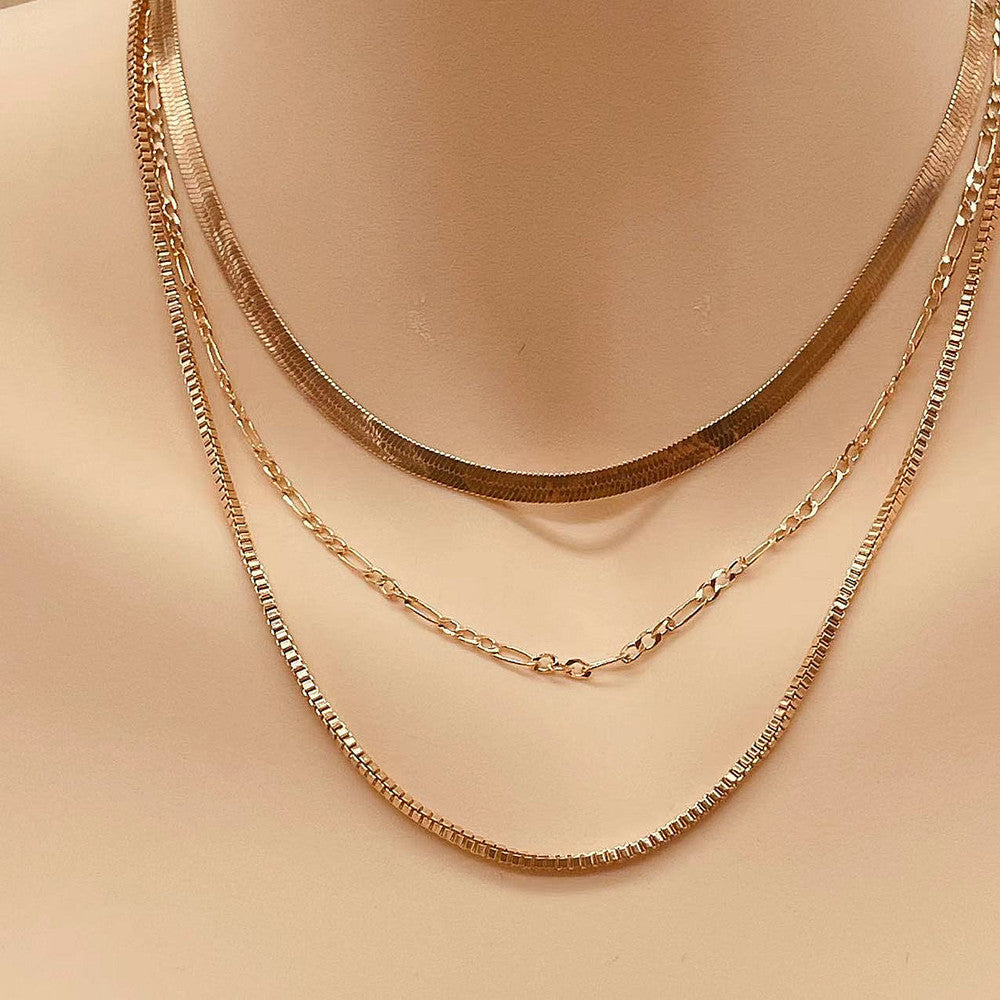 Vintage Geometric Alloy Plated Snake Chain Necklace Multi-layer Unisex