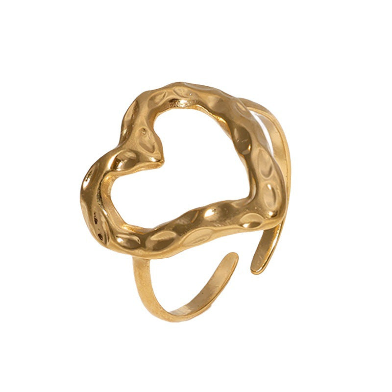 Anello regolabile in acciaio inossidabile placcato oro 18 carati a forma di cuore, stile minimalista, per donna