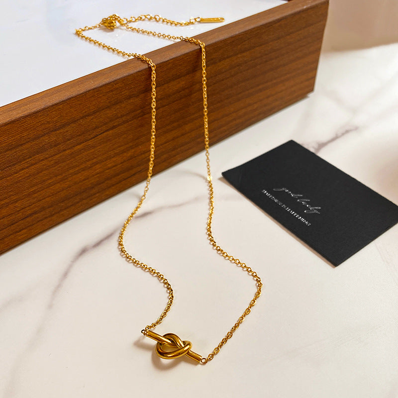 Minimalist Layered Titanium Steel Knot Pendant Necklace with Cable Chain for Unisex