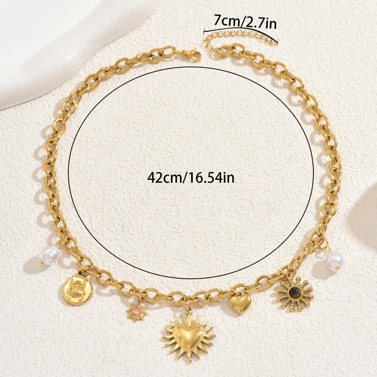 Chic Heart-Shaped Zinc Alloy Pendant Necklace with Gold-Plated Inlay and Artificial Gemstones for Women