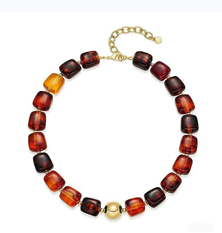 Luxury Heart Resin Pendant Acrylic Bead Necklace for Women