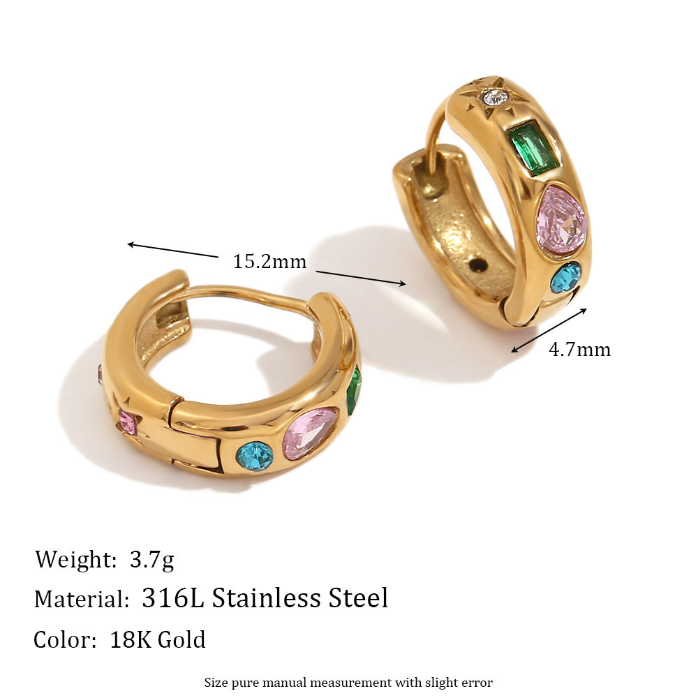 Orecchini geometrici in acciaio inossidabile placcati oro 18 carati con zirconi a goccia micro-incastonati da donna