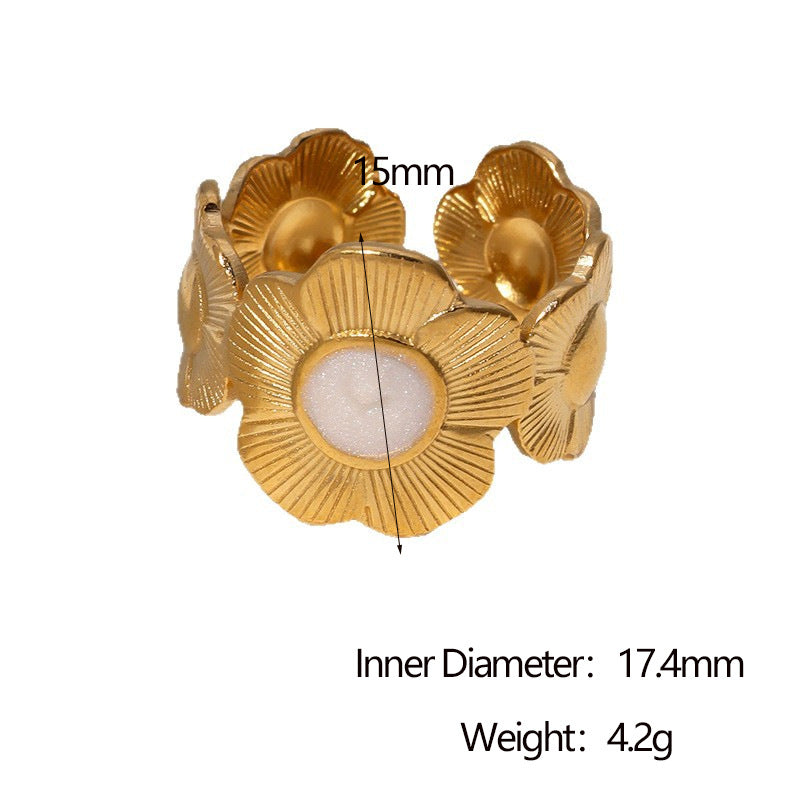 Anello aperto regolabile da donna a forma di fiore di crisantemo, in acciaio inossidabile placcato oro 18 carati, stile minimalista